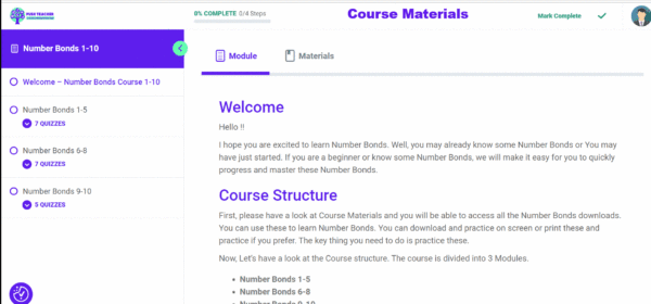 Number Bonds 1-10 Course Materials