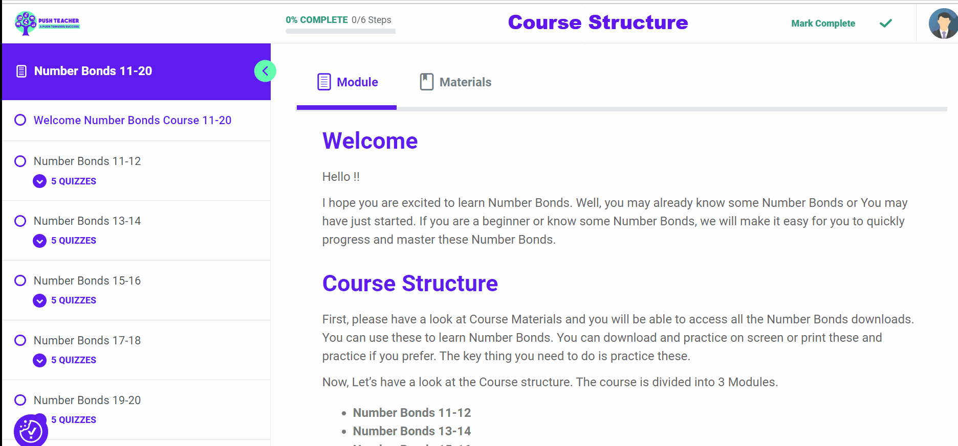 Number Bonds 11-20 Course Structure